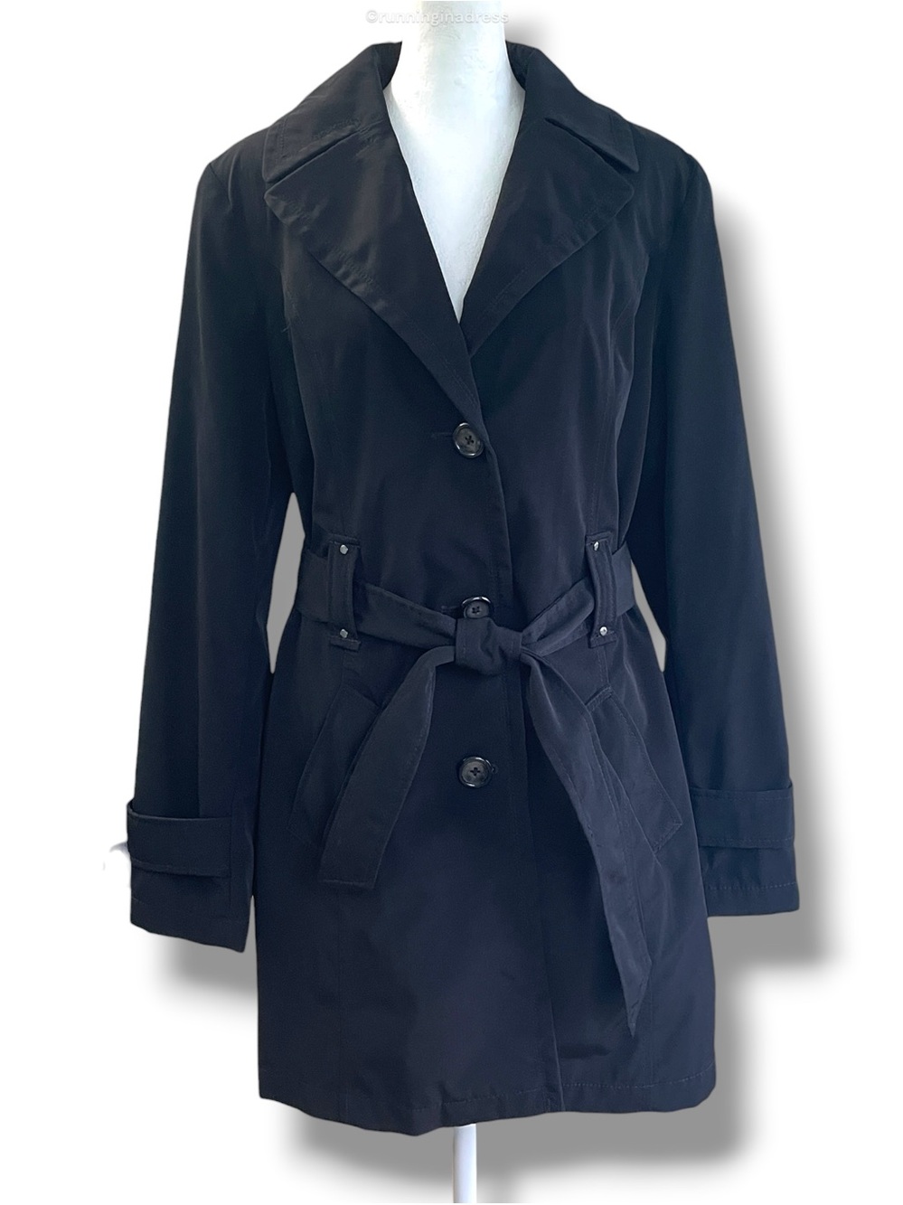 Croft Barrow Black Belted Trench Coat Medium NWOT Water Resistant Jacket NWOT